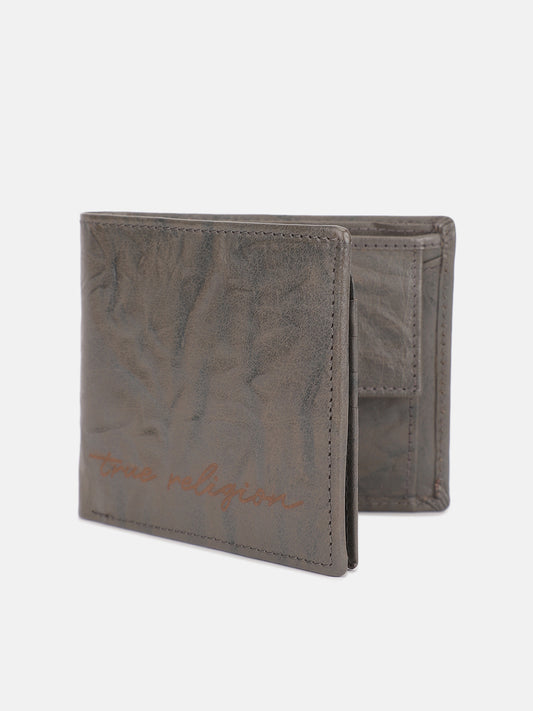 True Religion Men Grey Textured Bi-Fold Wallet