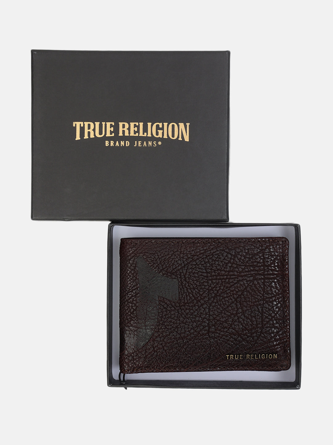 True Religion Men Brown Textured Bi-Fold Wallet