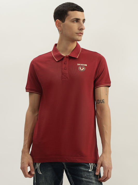 True Religion Men Red Solid Polo Collar Short Sleeves Polo T-Shirt