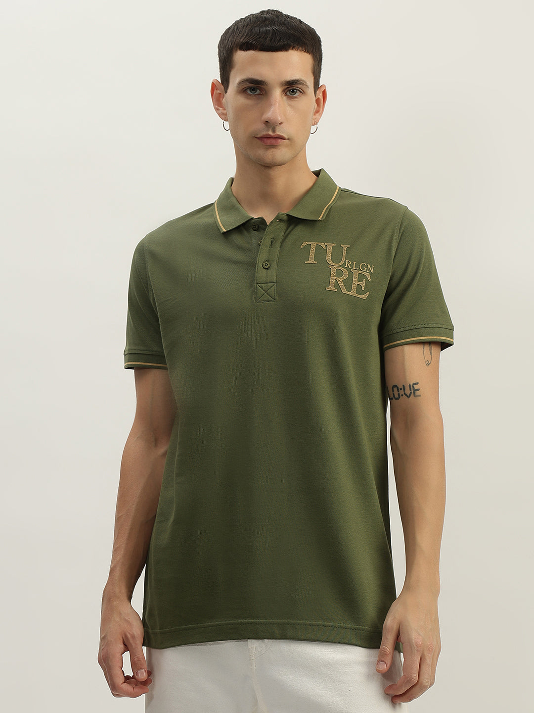 True Religion Men Green Solid Polo Collar Short Sleeves Polo T-Shirt