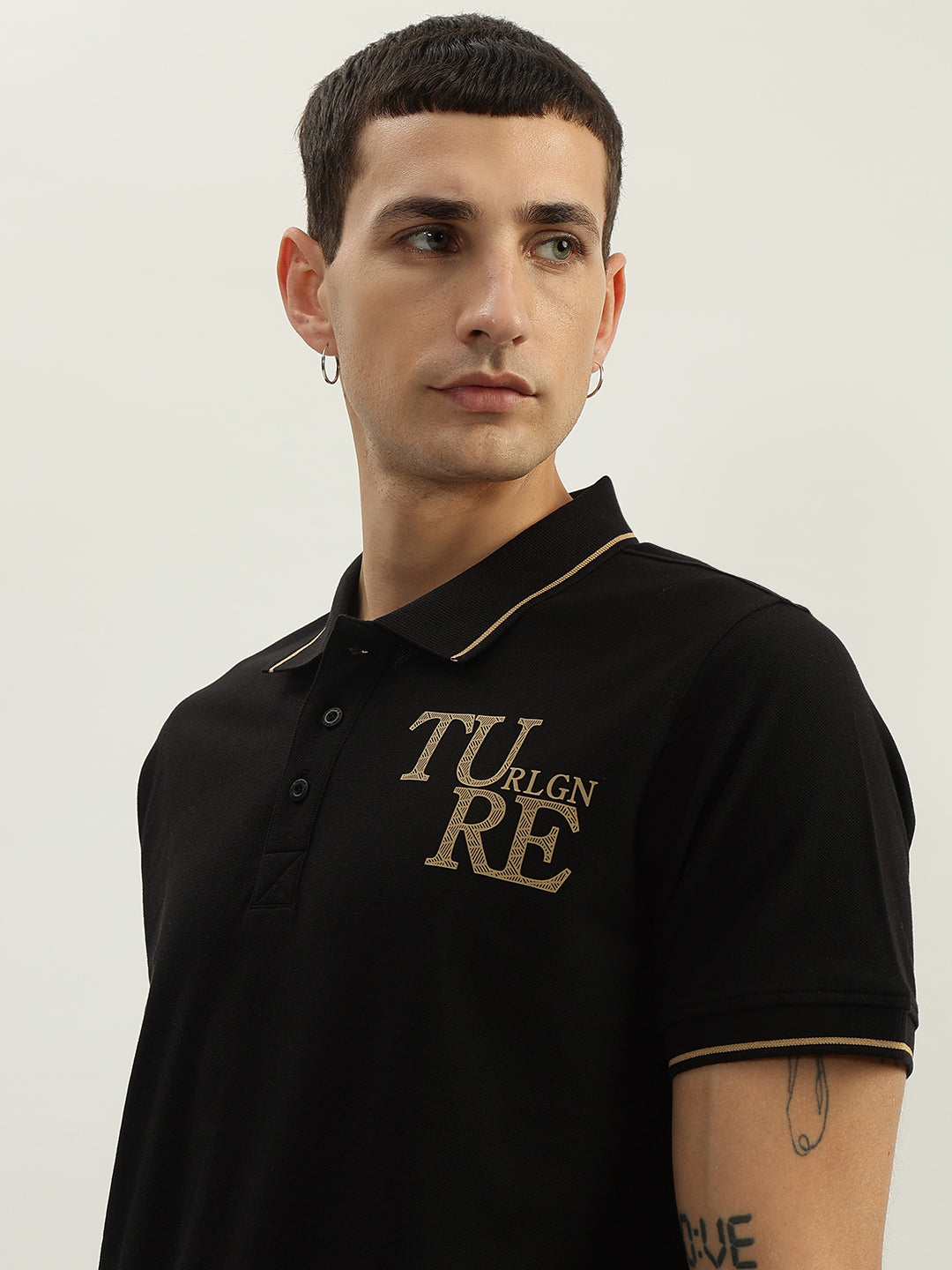 True Religion Men Black Solid Polo Collar Short Sleeves Polo T-Shirt