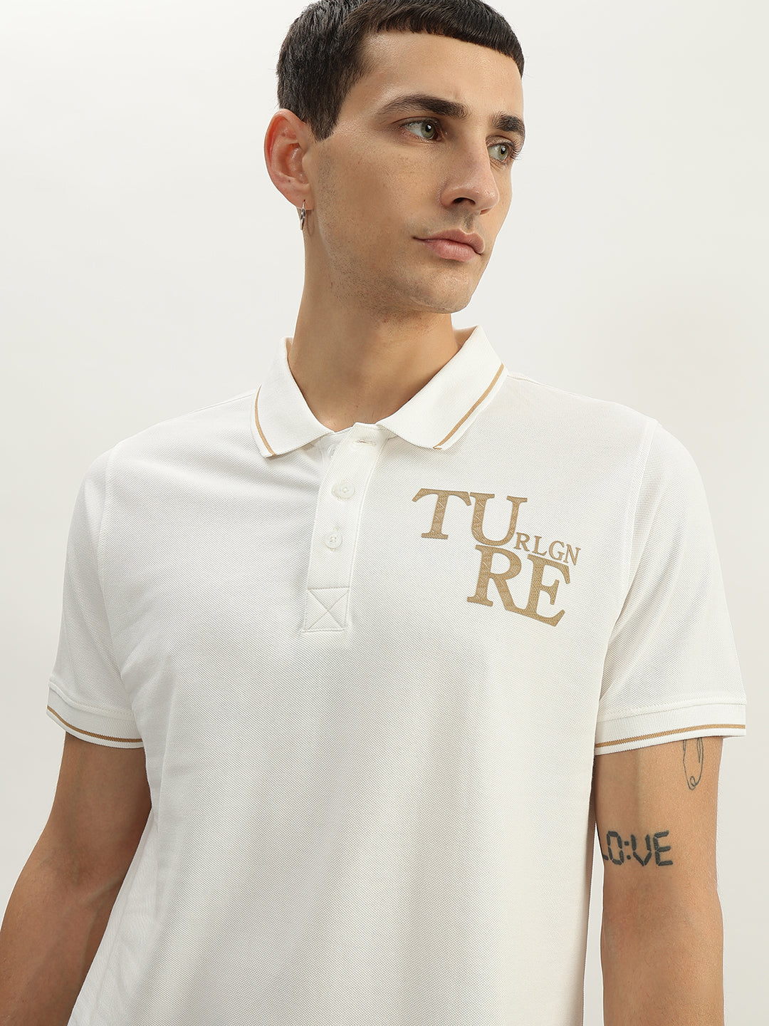 True Religion Men White Solid Polo Collar Short Sleeves Polo T-Shirt