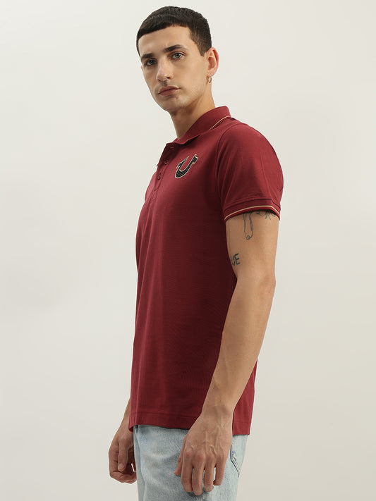 True Religion Men Red Solid Polo Collar Short Sleeves Polo T-Shirt