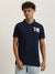 True Religion Men Navy Blue Solid Collared Short Sleeves Polo T-Shirt