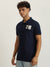 True Religion Men Navy Blue Solid Collared Short Sleeves Polo T-Shirt