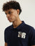 True Religion Men Navy Blue Solid Collared Short Sleeves Polo T-Shirt