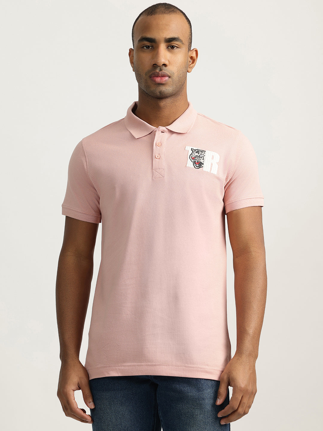 True Religion Men Pink Solid Collared Short Sleeves Polo T-Shirt