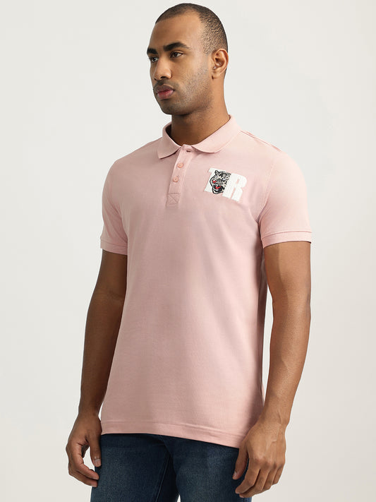 True Religion Men Pink Solid Collared Short Sleeves Polo T-Shirt