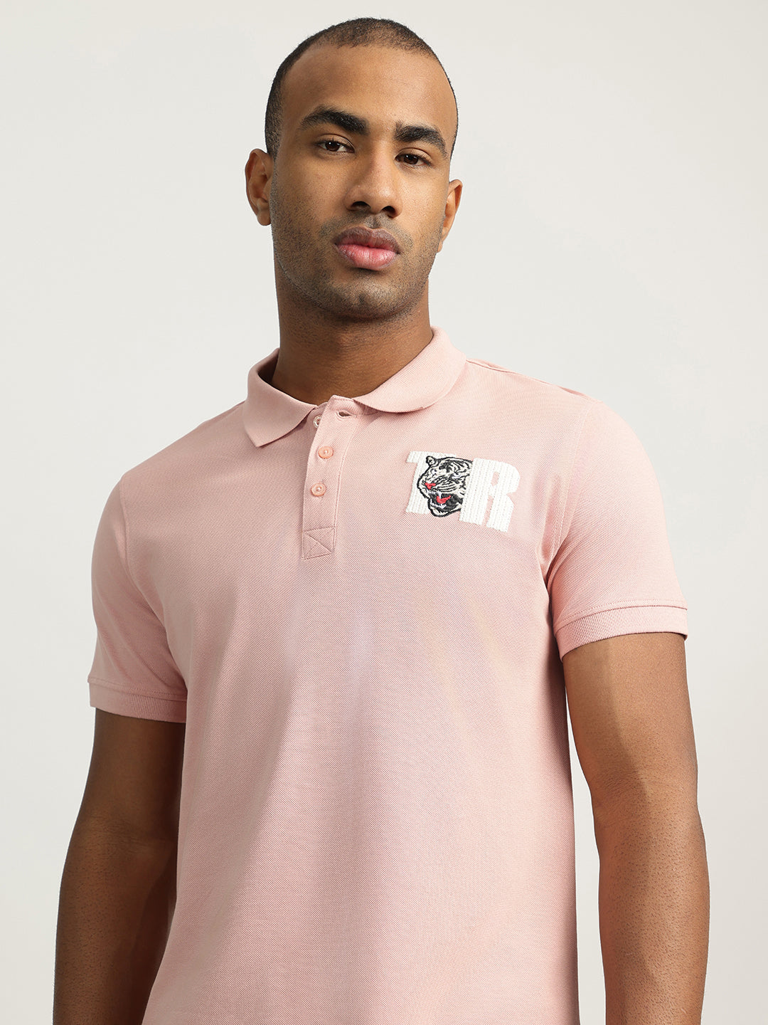 True Religion Men Pink Solid Collared Short Sleeves Polo T-Shirt