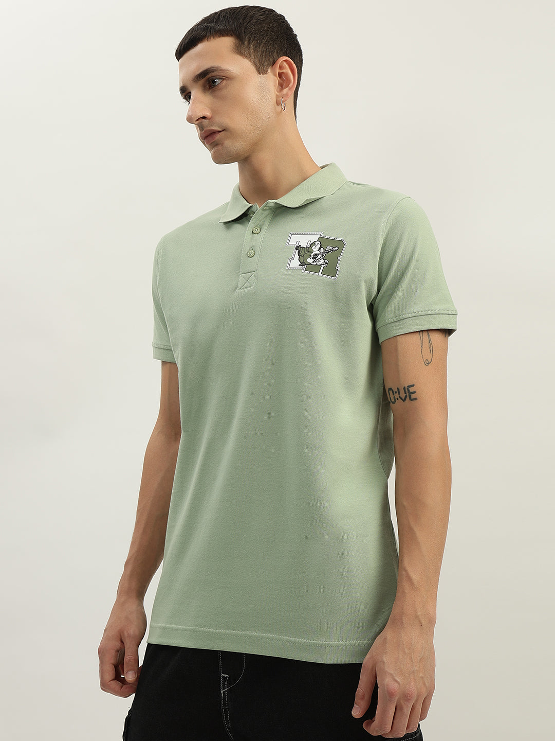 True Religion Men Green Solid Polo Collar Short Sleeves Polo T-Shirt