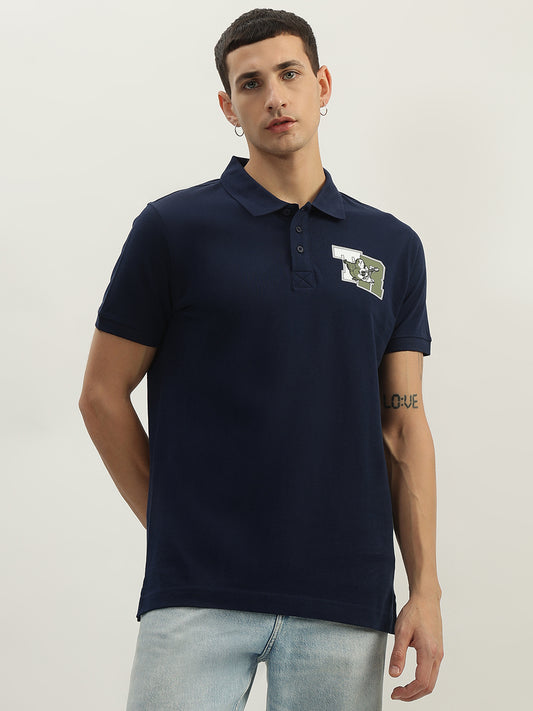 True Religion Men Navy Blue Solid Polo Collar Short Sleeves Polo T-Shirt