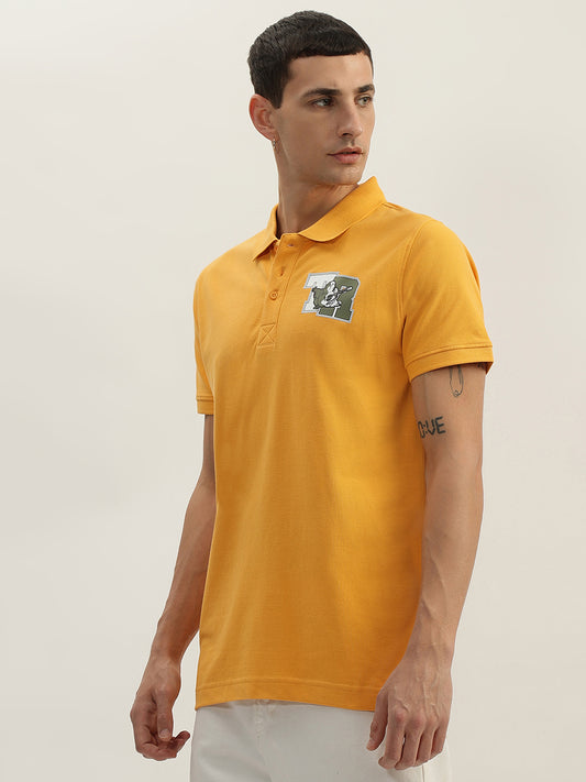 True Religion Men Yellow Solid Polo Collar Short Sleeves Polo T-Shirt