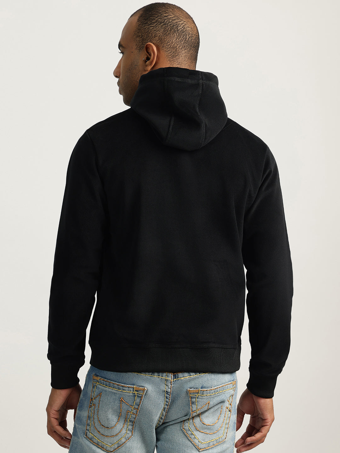 True Religion Men Black Embroidered Hooded Full Sleeves Sweatshirt