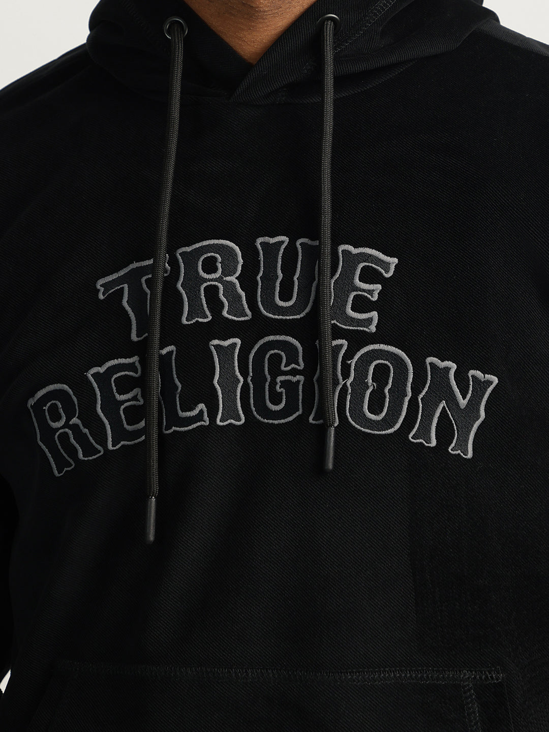 True Religion Men Black Embroidered Hooded Full Sleeves Sweatshirt