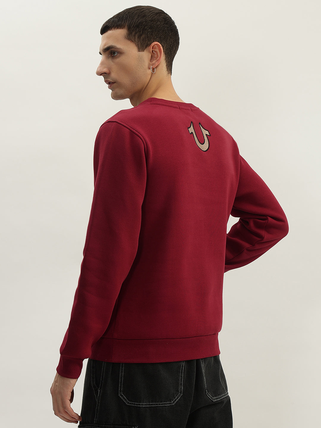 True Religion Men Red Embroidered Round Neck Full Sleeves Sweatshirt