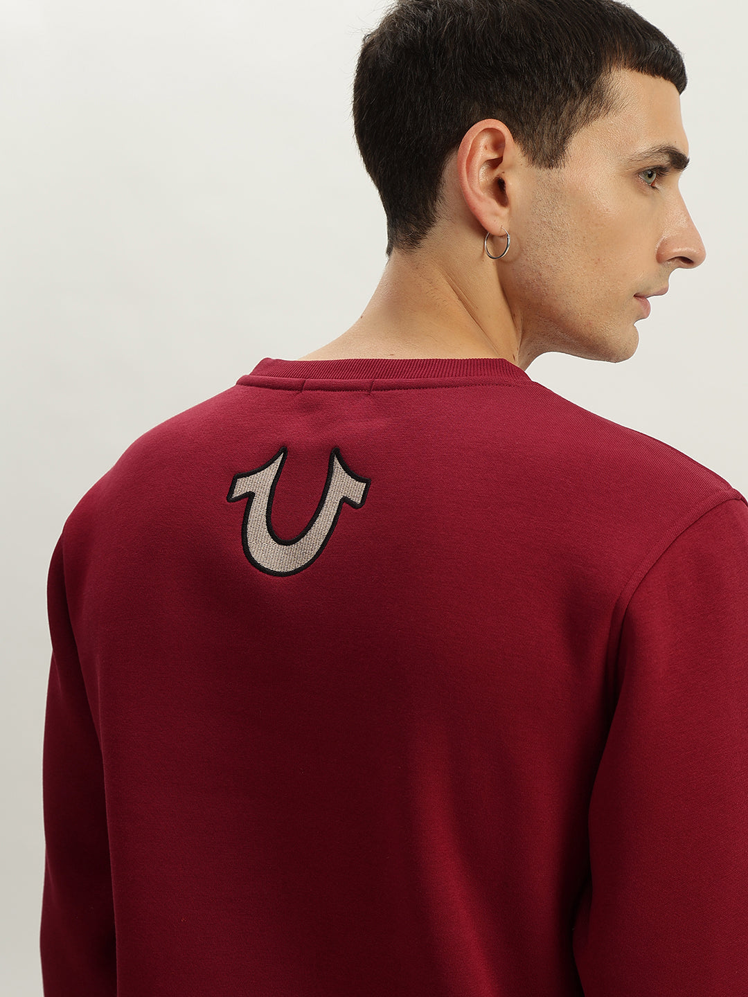 True Religion Men Red Embroidered Round Neck Full Sleeves Sweatshirt