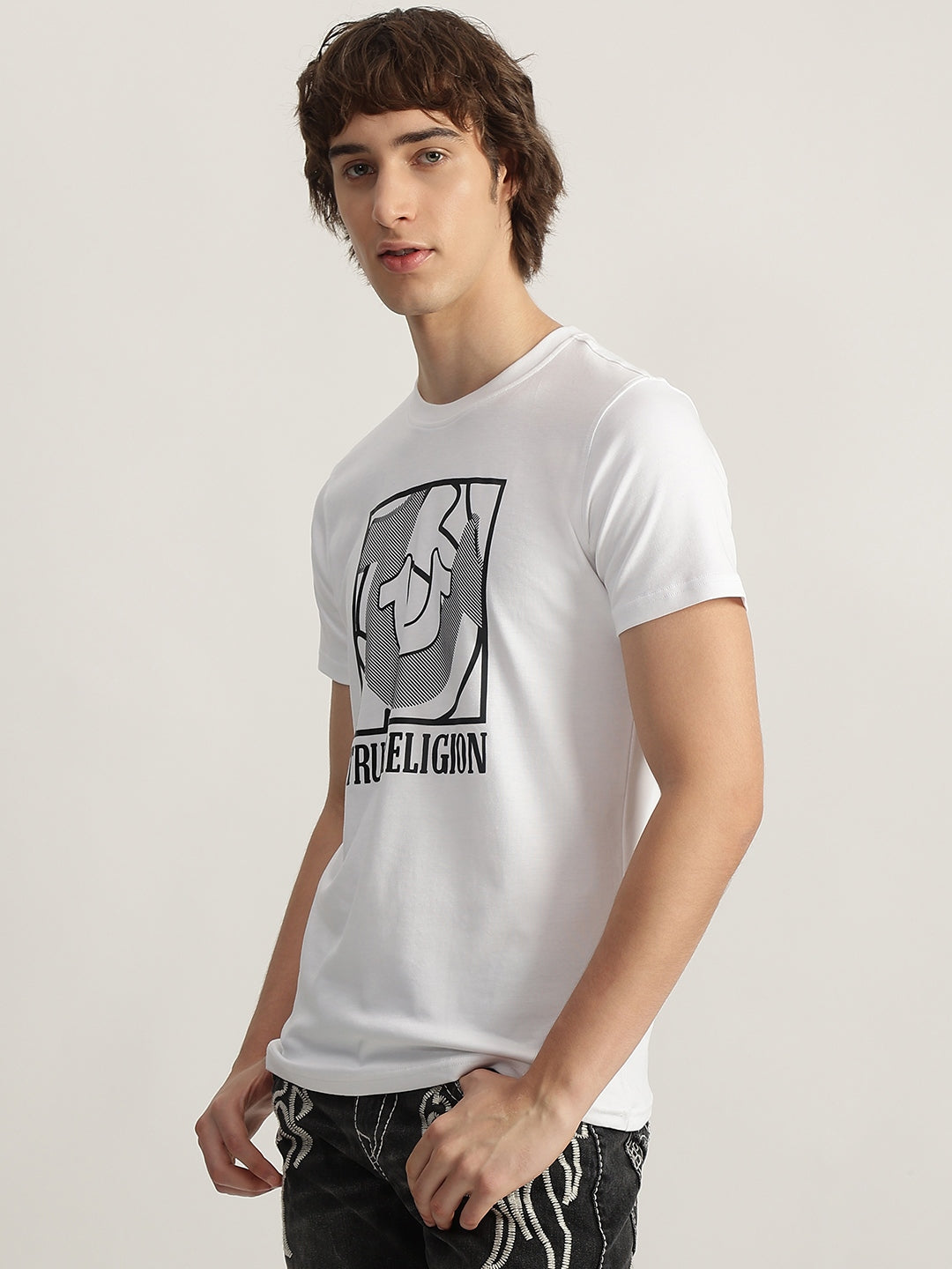 True Religion Men White Printed Round Neck Short Sleeves T-Shirt