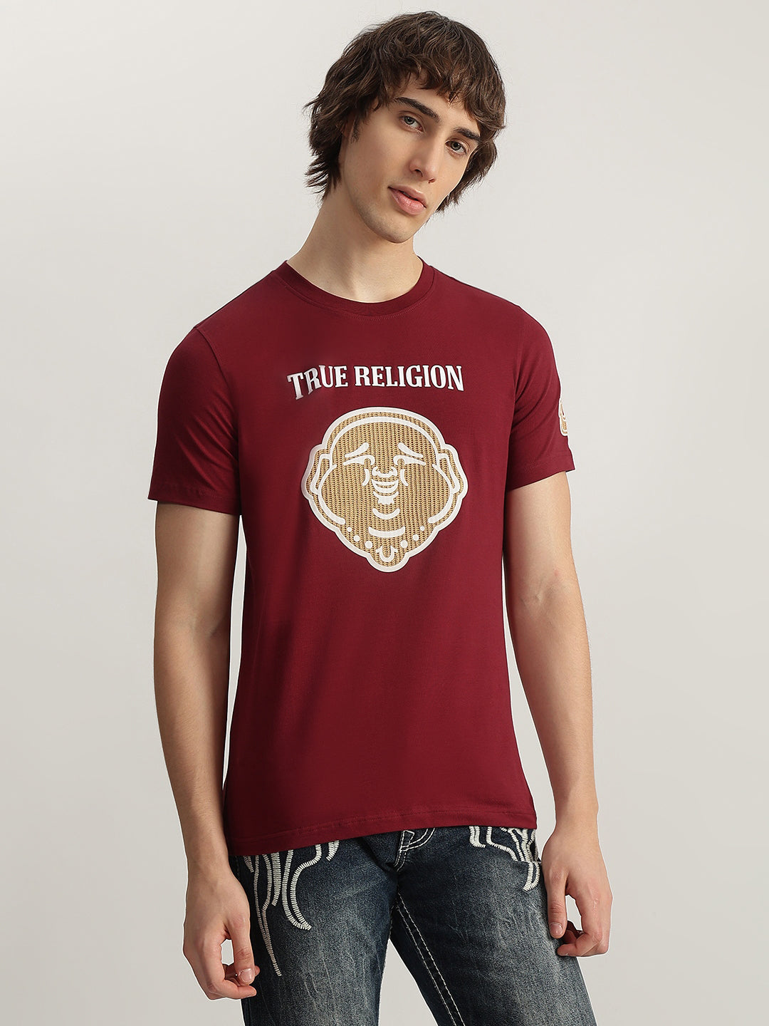 True Religion Men Red Printed Round Neck Short Sleeves T-Shirt