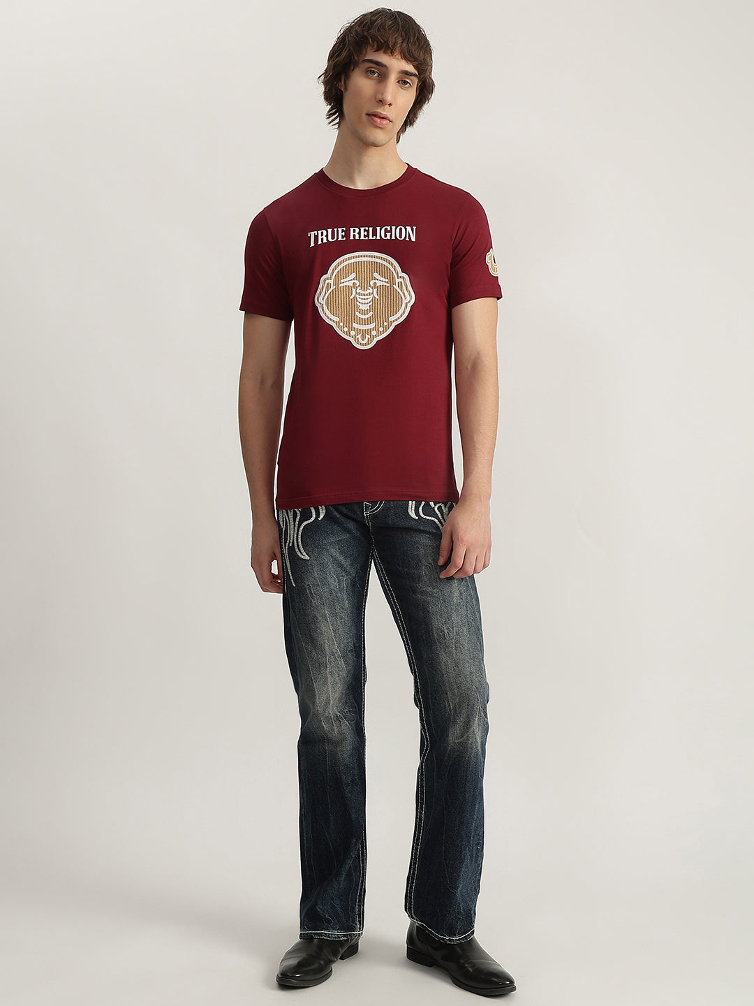 True Religion Men Red Printed Round Neck Short Sleeves T-Shirt