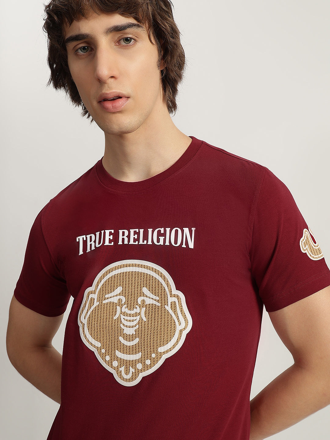 True Religion Men Red Printed Round Neck Short Sleeves T-Shirt