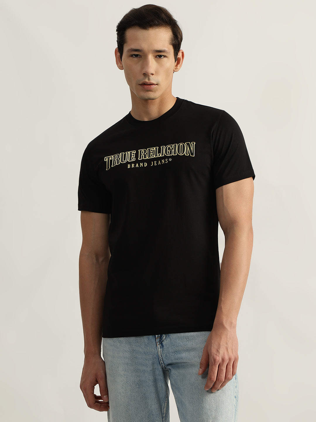 True Religion Men Black Solid Round Neck Short Sleeves T-Shirt