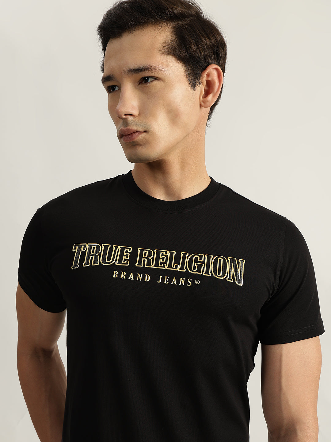 True Religion Men Black Solid Round Neck Short Sleeves T-Shirt