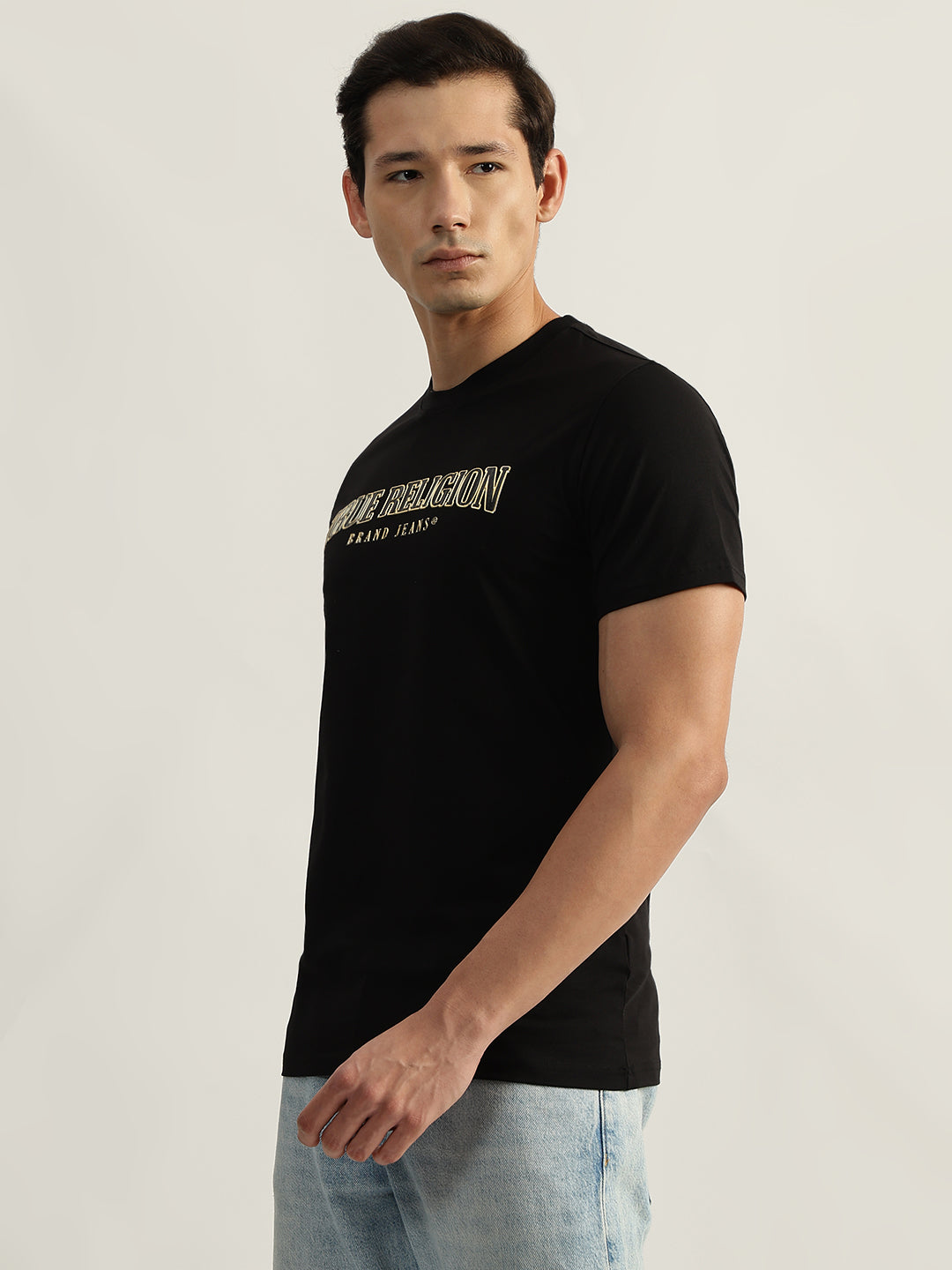 True Religion Men Black Solid Round Neck Short Sleeves T-Shirt