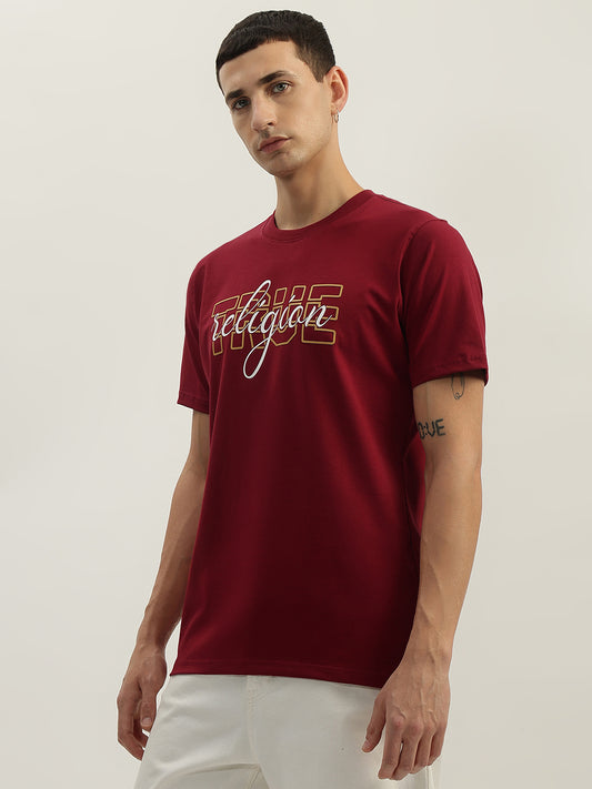 True Religion Men Red Printed Round Neck Short Sleeves T-Shirt