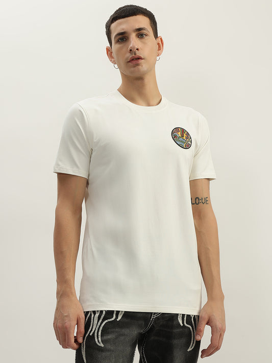 True Religion Men White Printed Round Neck Short Sleeves T-Shirt