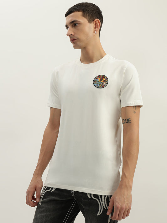 True Religion Men White Printed Round Neck Short Sleeves T-Shirt