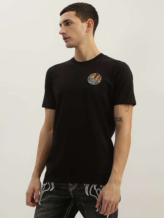 True Religion Men Black Printed Round Neck Short Sleeves T-Shirt