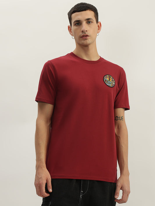 True Religion Men Red Printed Round Neck Short Sleeves T-Shirt