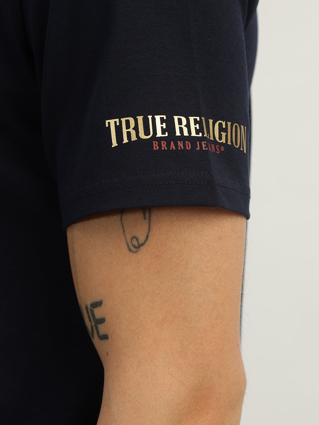 True Religion Men Navy Blue Printed Round Neck Short Sleeves T-Shirt