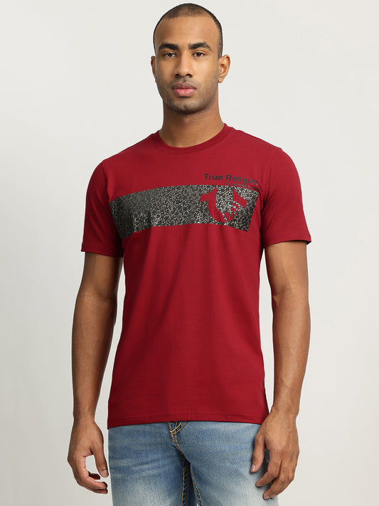 True Religion Men Red Printed Round Neck Short Sleeves T-Shirt