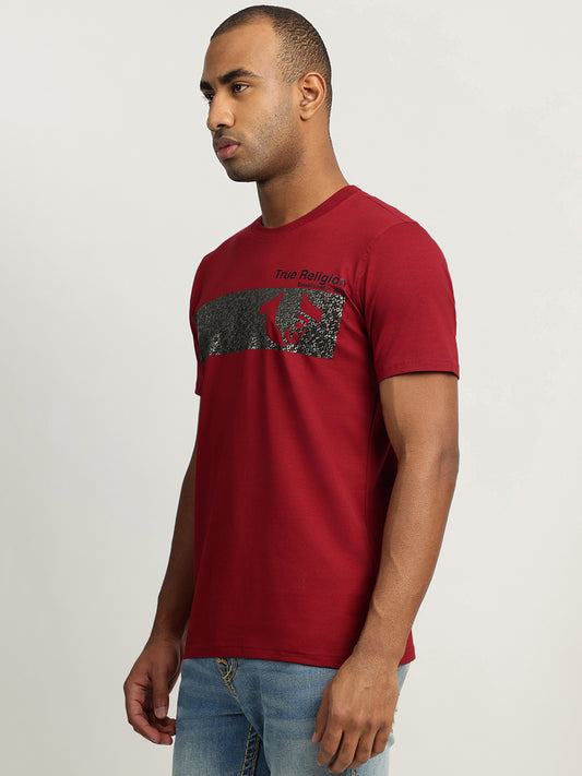 True Religion Men Red Printed Round Neck Short Sleeves T-Shirt