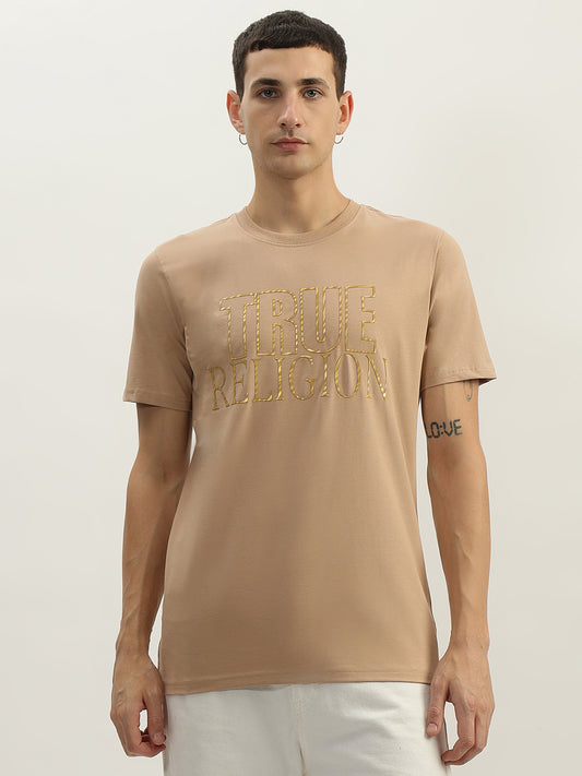 True Religion Men Beige Printed Round Neck Short Sleeves T-Shirt