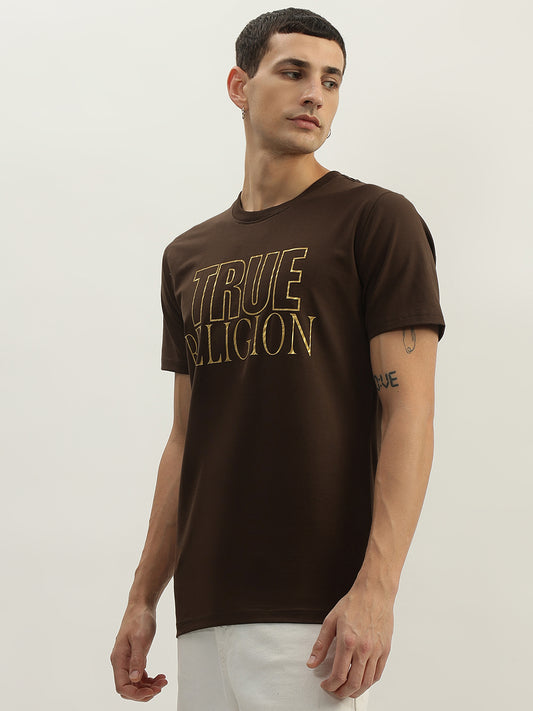 True Religion Men Brown Printed Round Neck Short Sleeves T-Shirt