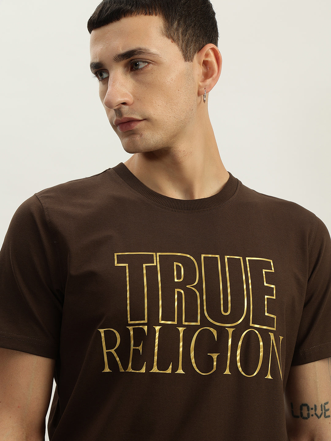 True Religion Men Brown Printed Round Neck Short Sleeves T-Shirt