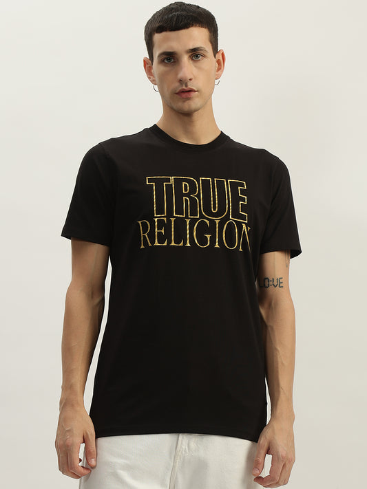 True Religion Men Black Printed Round Neck Short Sleeves T-Shirt