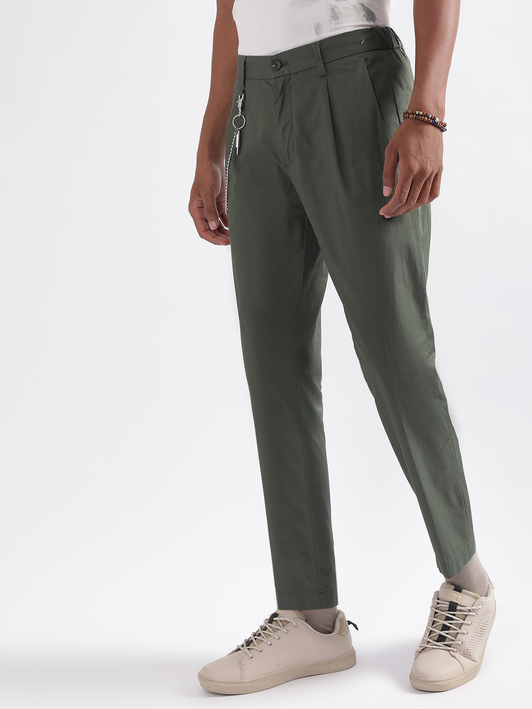 Antony Morato Men Carrot Pleated Regular Fit Cotton Trousers