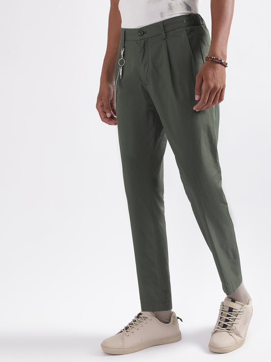 Antony Morato Men Carrot Pleated Regular Fit Cotton Trousers