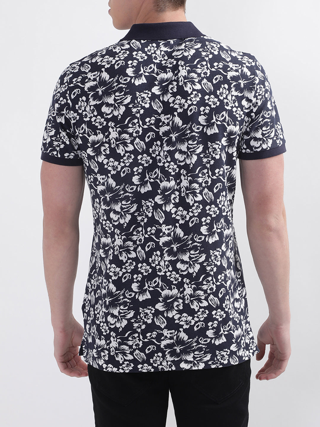 Gant Blue Floral Print Regular Fit Pique Polo T-Shirt