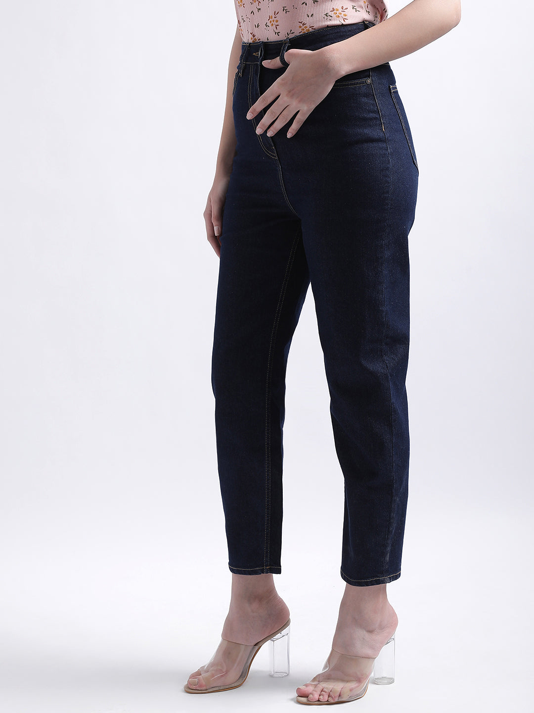 Iconic Women Blue Solid Relaxed Fit Jeans