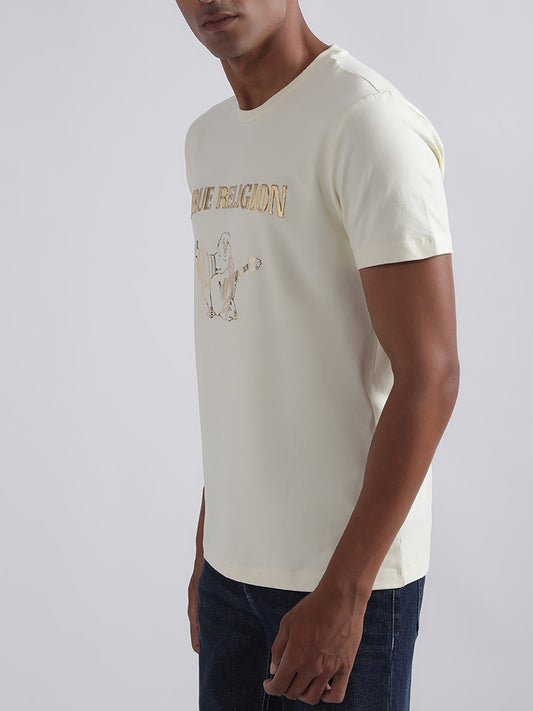 True Religion Off White Logo Regular Fit T-Shirt