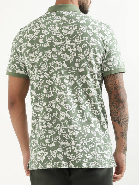 Gant Green Floral Print Regular Fit Pique Polo T-Shirt