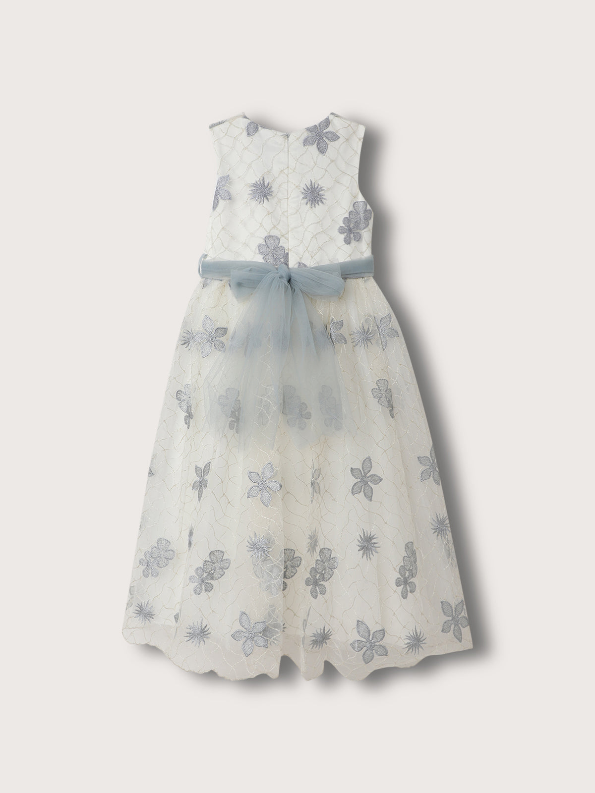 Blue Giraffe Girls White Printed U Neck Dress