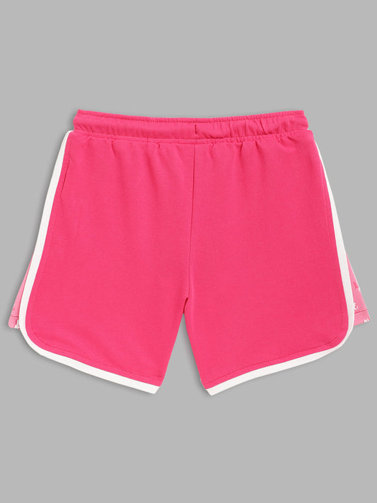 Blue Giraffe Girls Pink Printed Regular Fit Shorts