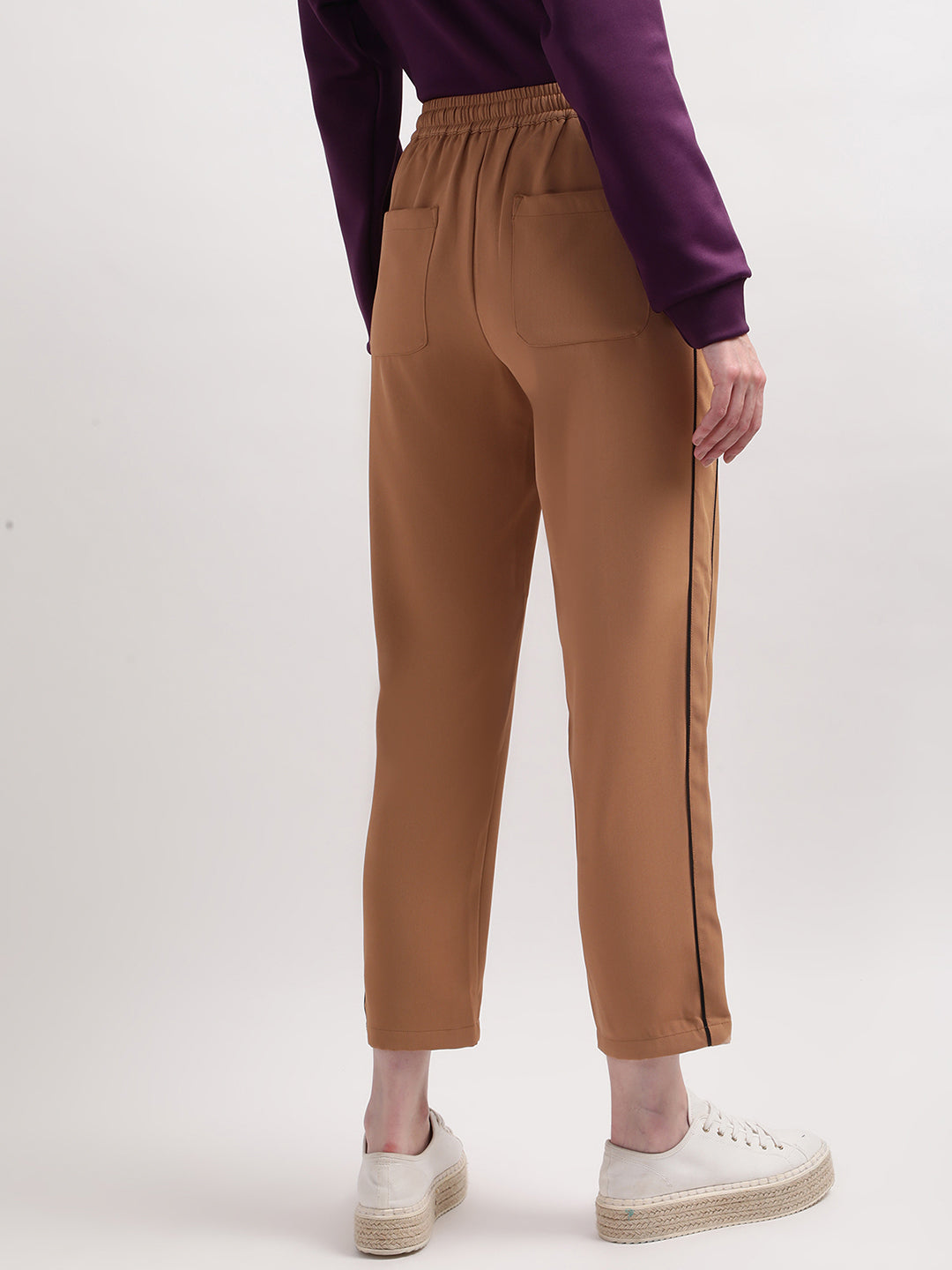 Women Beige Brown Modal Solid Ankle Length Regular Fit Pants