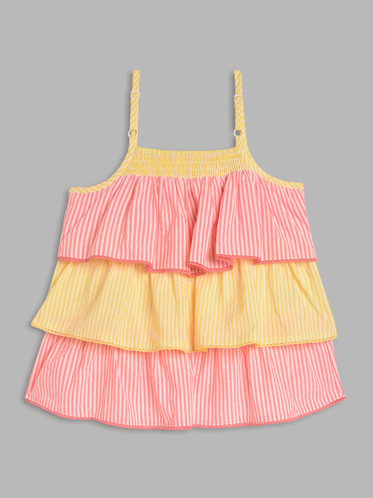 Blue Giraffe Girls Yellow Striped Square Neck Top