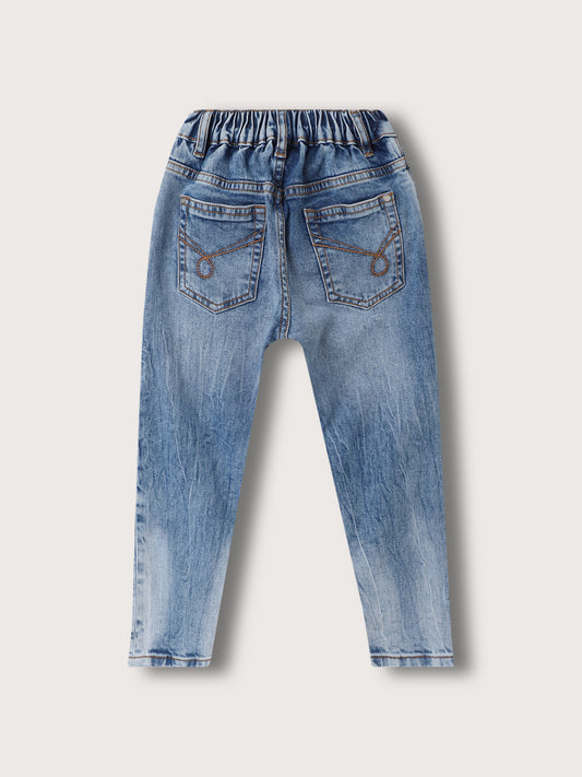 Blue Giraffe Boys Blue Solid Relaxed Fit Jeans